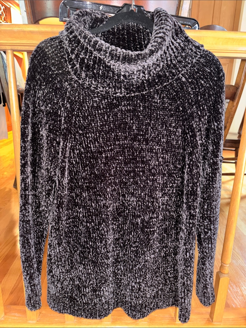 Saks Fifth Avenue Black Chenille Cowl Neck Sweater